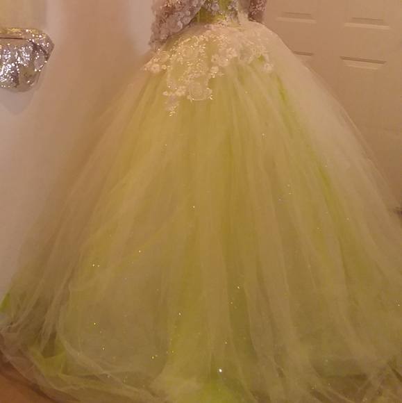 "FAUNA" Ivory & Green Lace Wedding Ballgown Set - Picture 8 of 12
